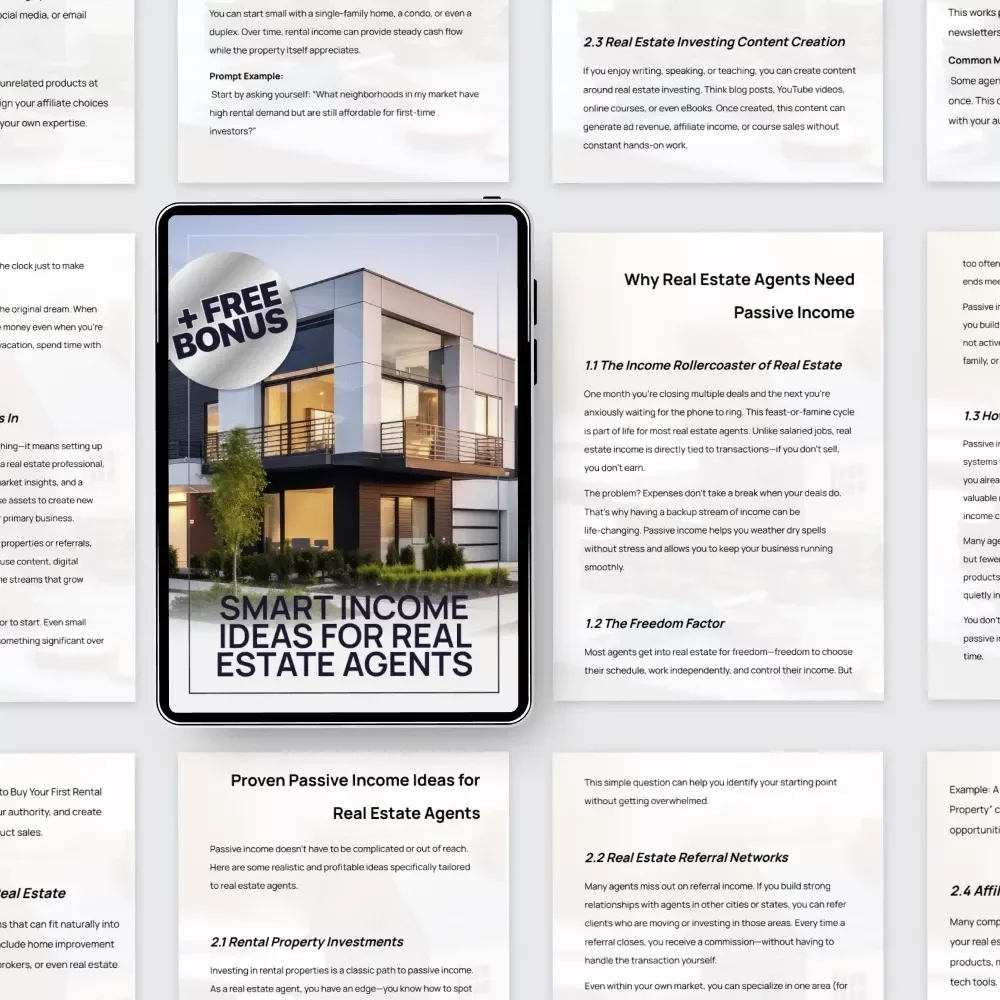 Smart Income Ideas for Real Estate Agents – Passive Income Streams for Real Estate Agents Guide, Digital Download eBook for Realtors & Brokers