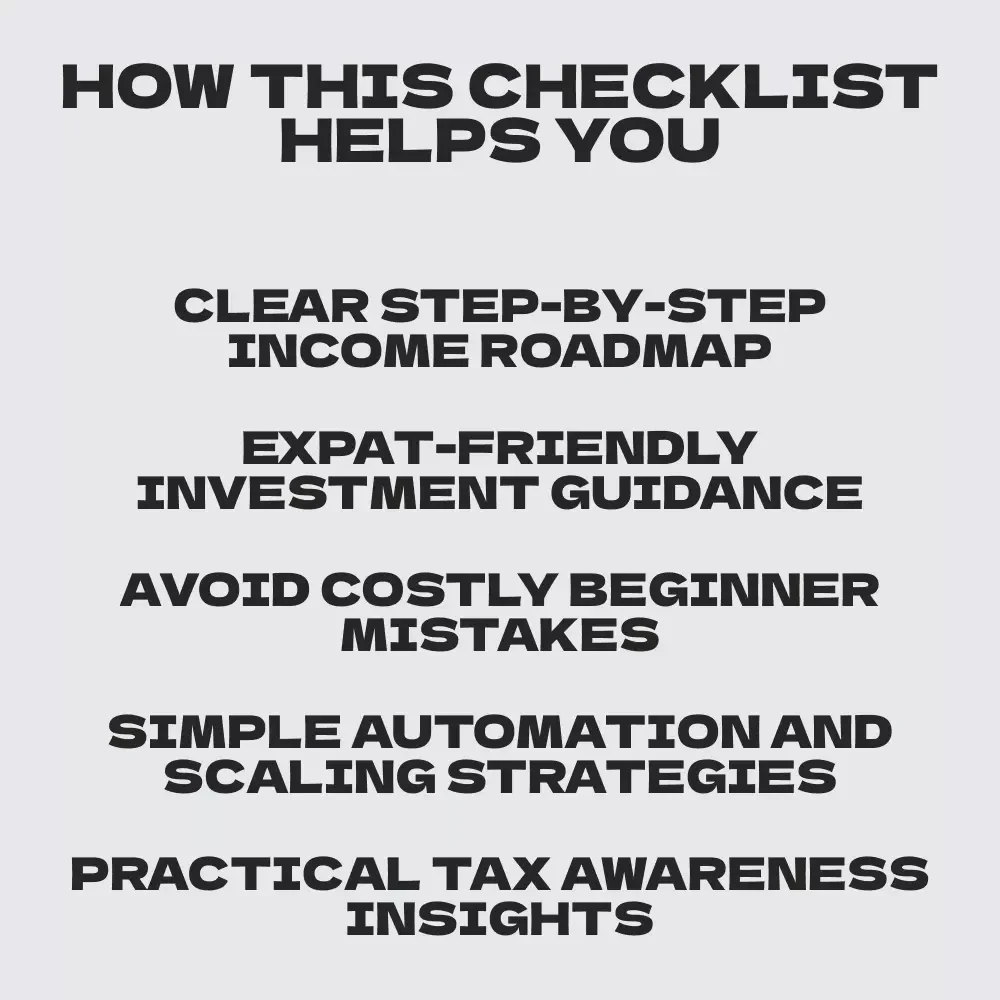 Your Expat Passive Income Kickstart Checklist – Passive Income with expat-friendly investments Digital Download Guide for Location-Independent Wealth