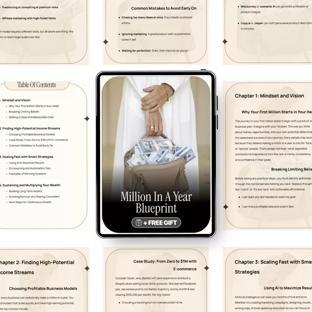 Million in a Year Blueprint - How to Make My First Million in a Year Guide - E-book for Fast Wealth Building