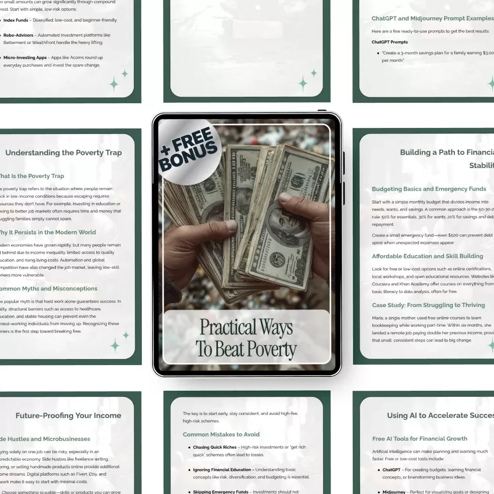 Practical Ways to Beat Poverty – A Step-by-Step Guide with Possible Strategies to Escape the Poverty Trap in Future | Budgeting, Side Hustles, Investing & AI Tools eBook Download