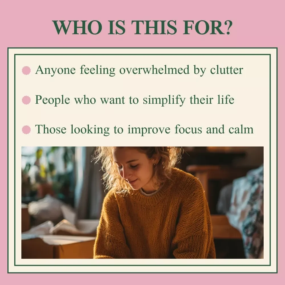 Clear Space, Clear Mind: Your Ultimate Decluttering Checklist – Mental Health Benefits of Decluttering Guide, Printable Digital Checklist for Stress Relief & Focus