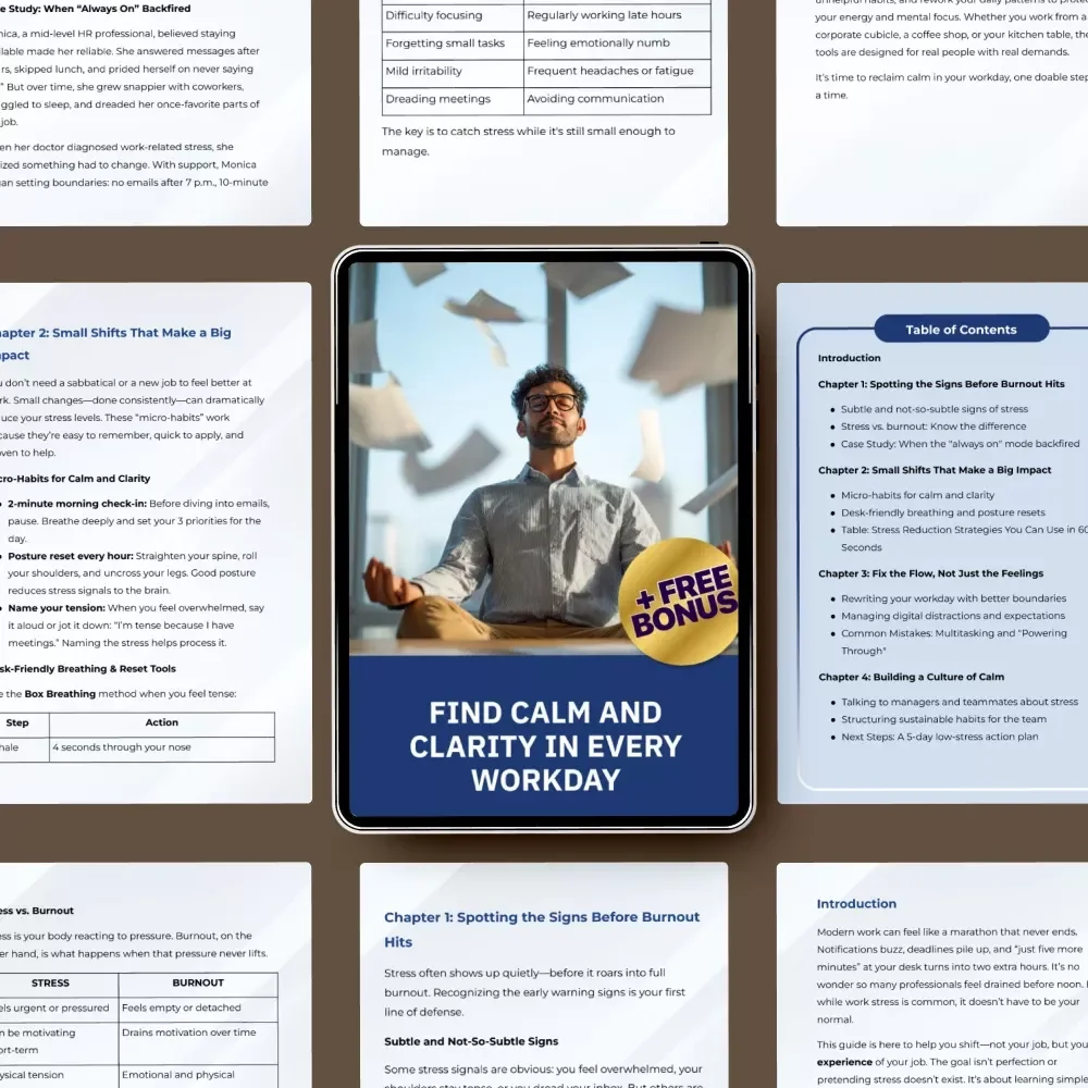 Find Calm and Clarity in Every Workday – Stress Management Guide, Burnout Prevention eBook, Workplace Wellness Digital Download