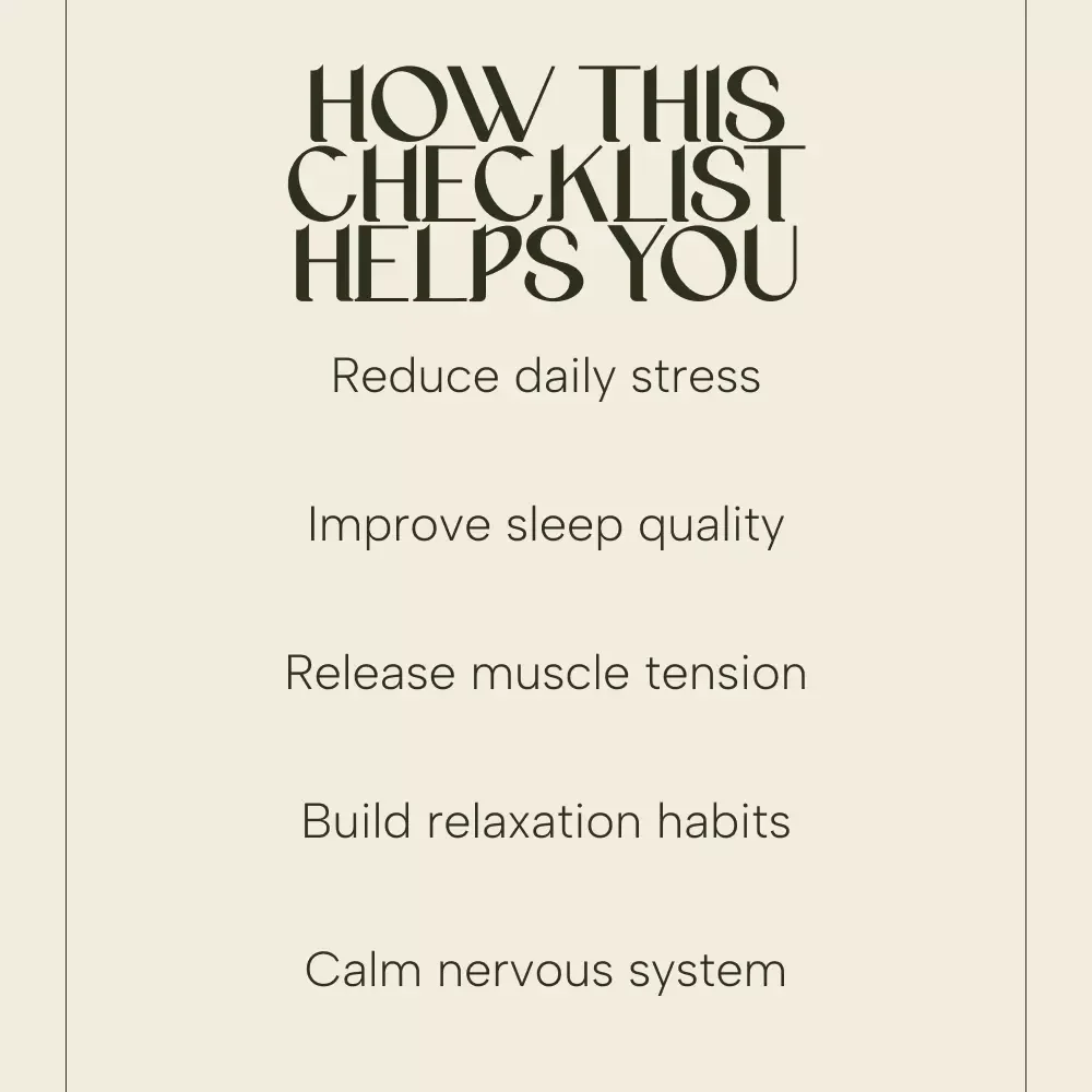 The Progressive Muscle Relaxation Action Plan – PMR Relaxation Checklist for Stress Relief, Better Sleep & Body Calm