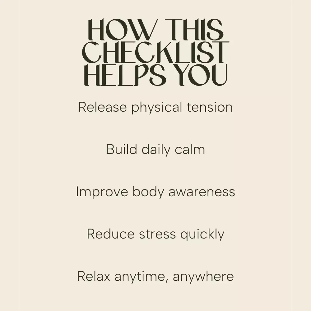 Your Step-by-Step Checklist for Full-Body Calm – Daily Deep Muscle Relaxation Checklist, Stress Relief Reset, PMR Routine for Mind & Body Ease