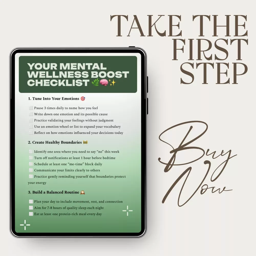 Your Mental Wellness Boost Checklist | Daily Self-Care Planner, Stress & Balance Tracker, Top 10 Tips to Maintain Your Mental Health
