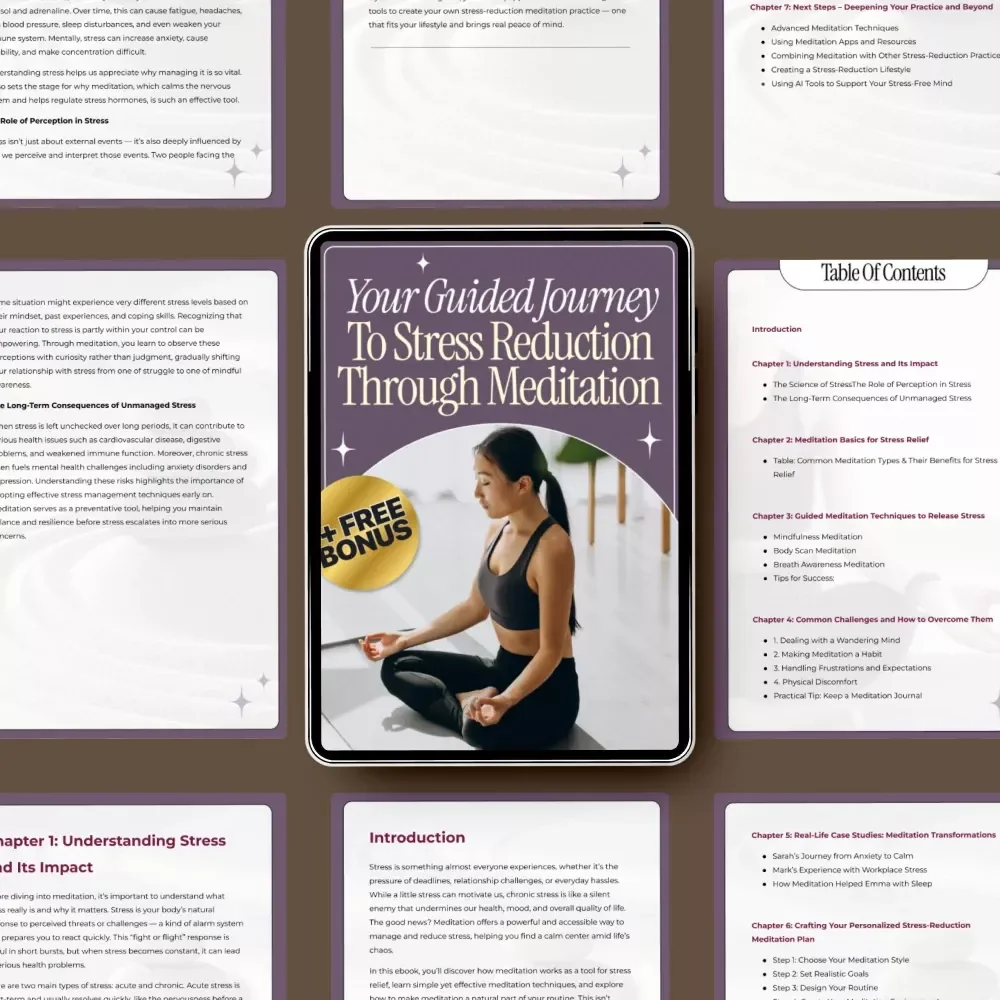 Your Guided Journey to Stress Reduction Through Meditation – Digital Download eBook, Stress Relief Guide, Mindfulness & Meditation Techniques for Anxiety, Relaxation, and Personal Growth