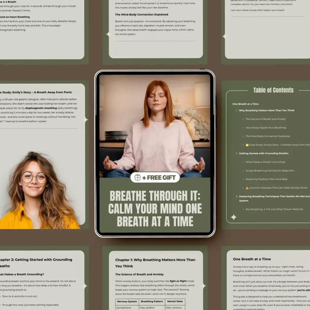 Breathe Through It: Calm Your Mind One Breath at a Time – Anxiety Relief Breathing Guide, Breathwork eBook, Nervous System Reset, Mindfulness & Stress Relief Digital Download