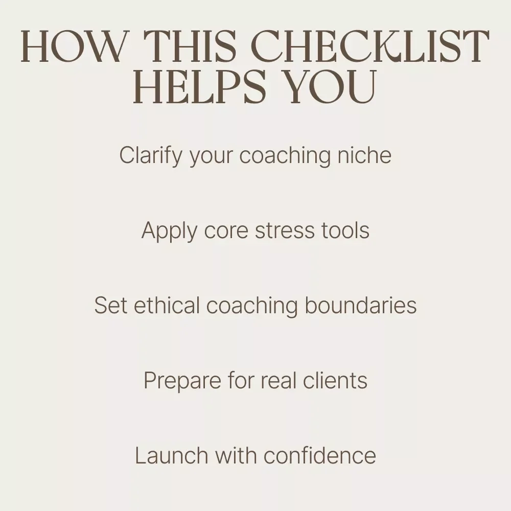 The Stress Coach Starter Checklist – Digital Download for Aspiring Stress Reduction Coach, Coaching Setup & Launch Guide