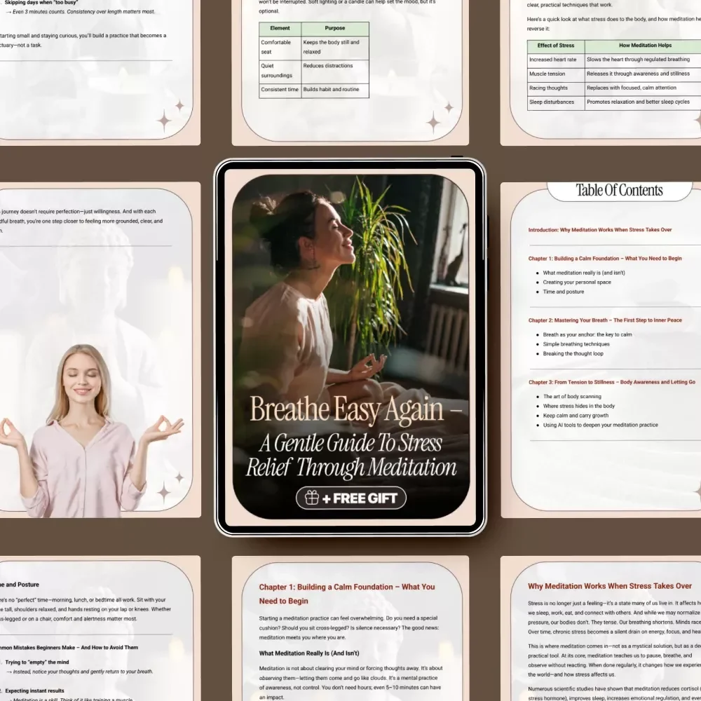 Breathe Easy Again – A Gentle Guide to Stress Relief Through Meditation | Stress Reduction Meditation Digital Download Guide