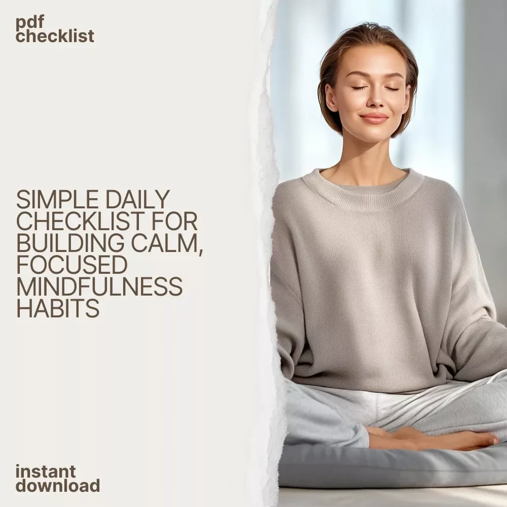 Mindfulness Made Simple – Your Action Checklist | Mindfulness Based Stress Reduction Daily Practice | Printable Stress Relief & Awareness Planner