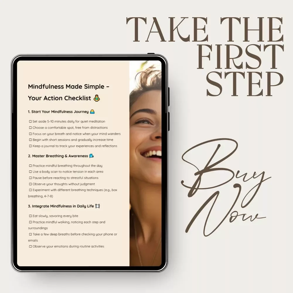 Mindfulness Made Simple – Your Action Checklist | Mindfulness Based Stress Reduction Daily Practice | Printable Stress Relief & Awareness Planner