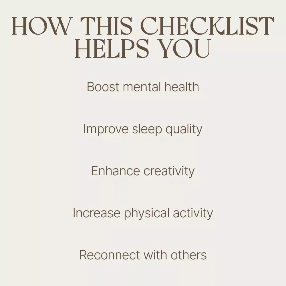 Digital Detox Action Plan Checklist: Improve Mental Health & Boost Creativity with a Tech Break