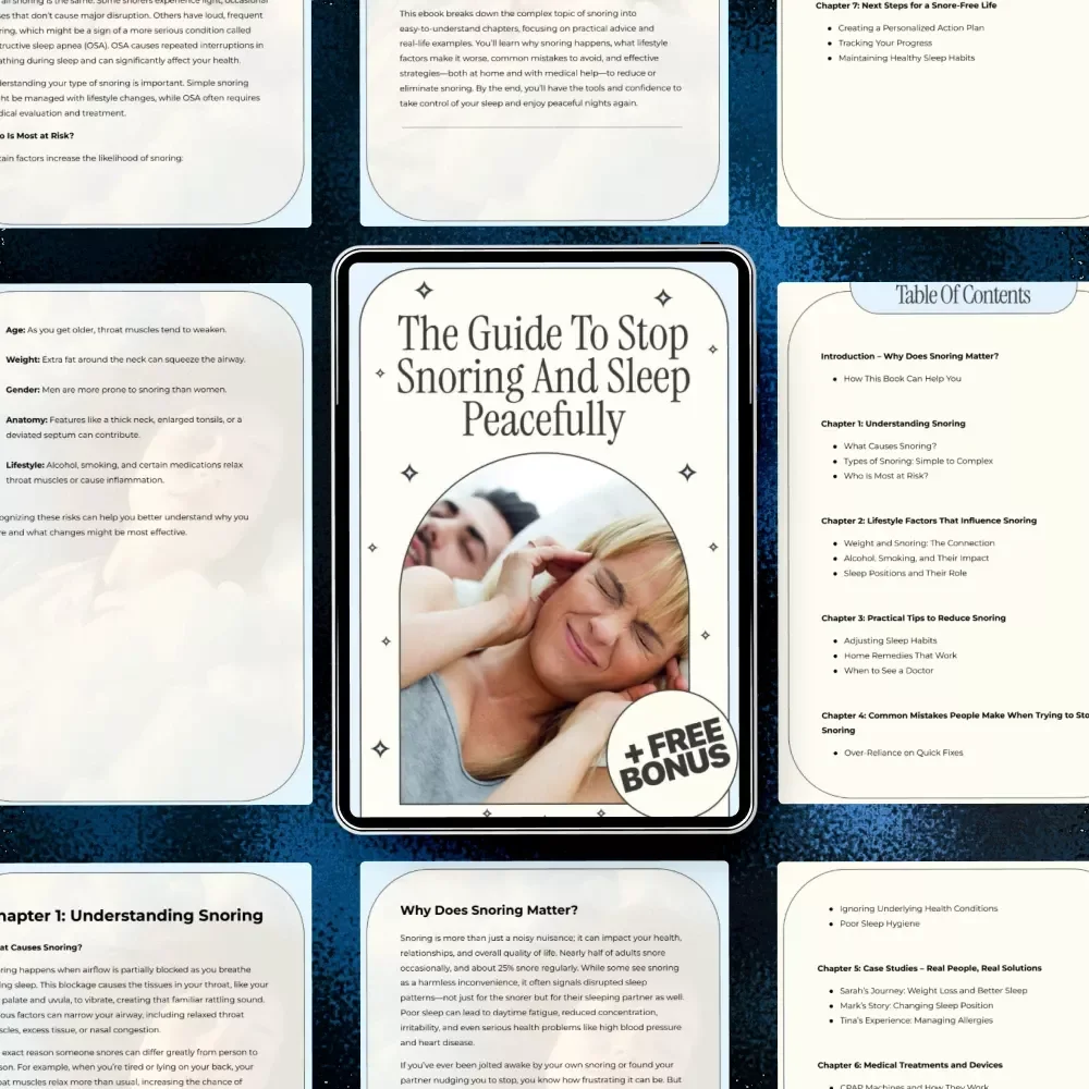 The Guide to Stop Snoring and Sleep Peacefully – Digital Download eBook, Checklist & Tips to Reduce Snoring Naturally