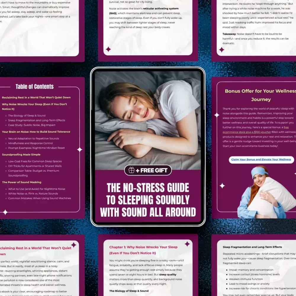 The No-Stress Guide to Sleeping Soundly with Sound All Around – eBook for How to Sleep with Noise, Sound Masking, and Sleep-Friendly Bedroom Hacks