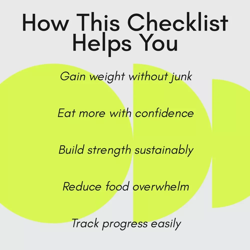 Healthy Weight Gain Game Plan – Printable Checklist for how to get fat healthy way, Smart Bulking, Muscle Gain & Balanced Nutrition