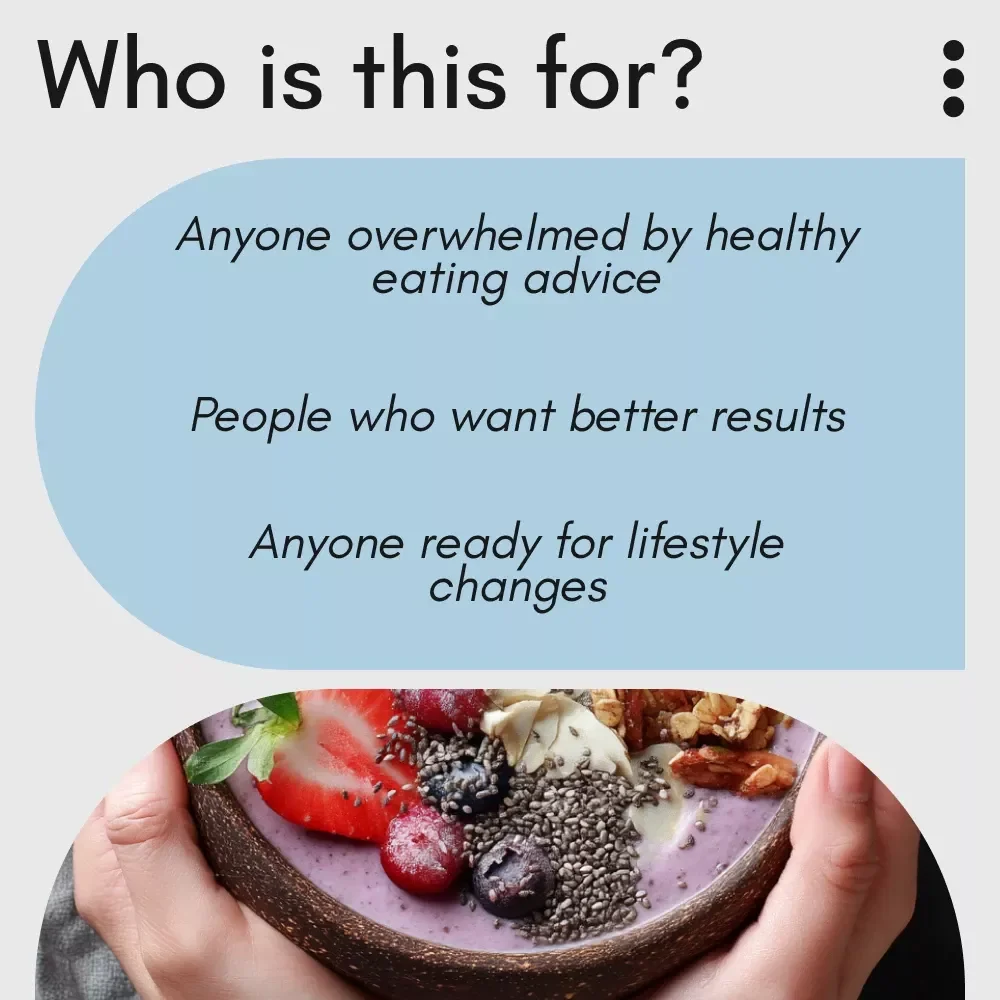 The Guide to Building a Healthy Diet Without the Overwhelm – Simple Healthy Eating Guide, Balanced Nutrition eBook, Real-Life Meal Plan & Mindset Reset
