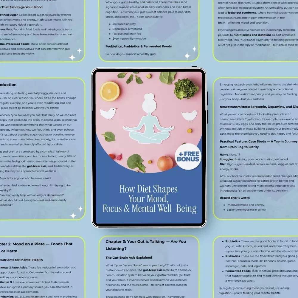 How Diet Shapes Your Mood, Focus & Mental Well-being | Diet and Mental Health eBook | Brain & Gut Health Guide | Nutrition for Mood, Focus & Emotional Balance