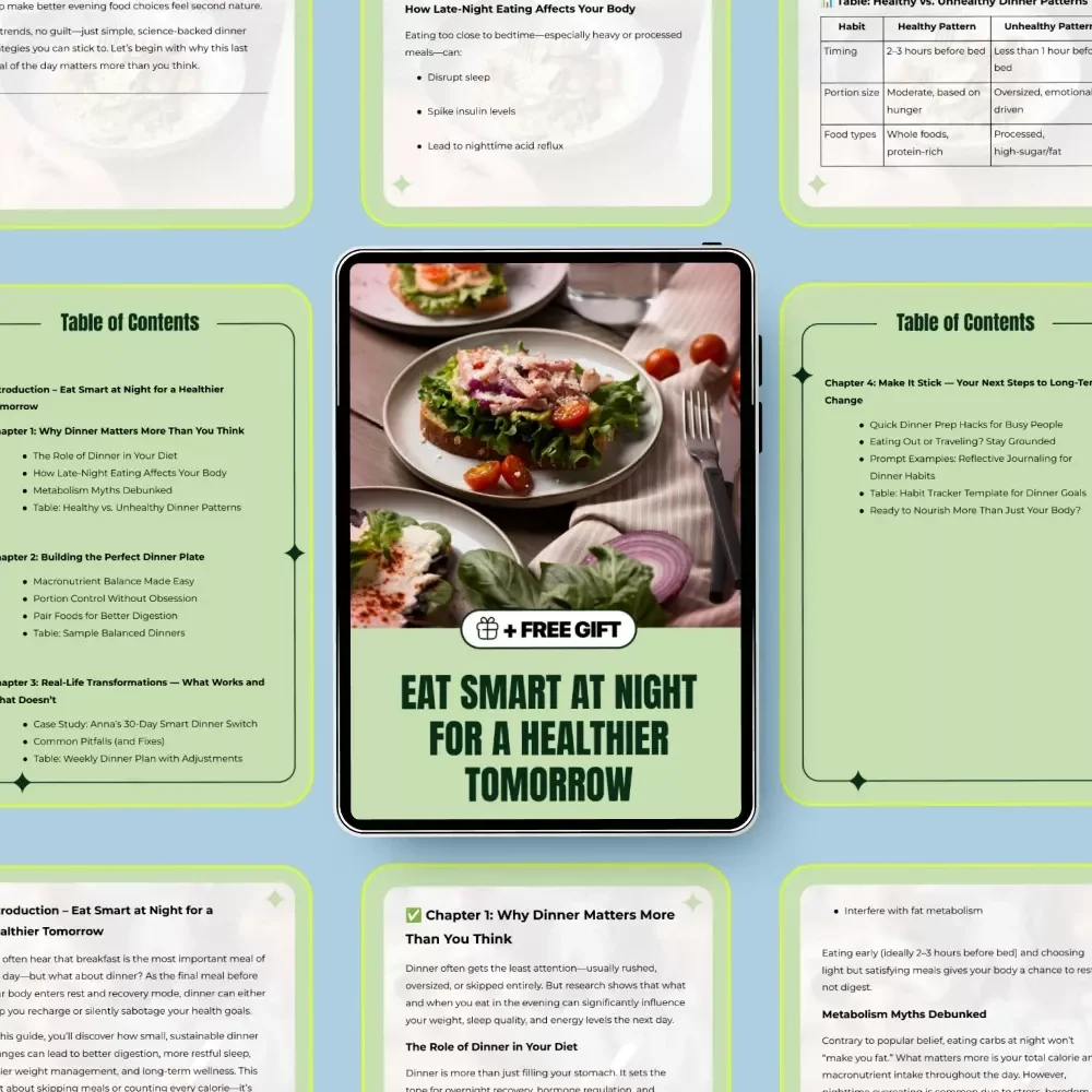 Eat Smart at Night for a Healthier Tomorrow – Dinner Diet Food Guide for Balanced Evenings, Smart Eating & Long-Term Wellness (Digital Download)