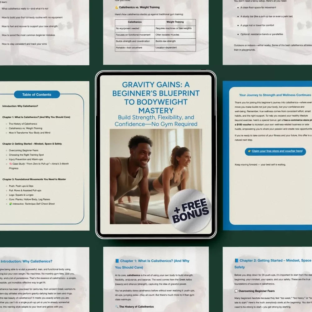 Gravity Gains: A Beginner’s Blueprint to Bodyweight Mastery | Calisthenics Routine Beginner eBook | Home Workout Guide & 4-Week Plan
