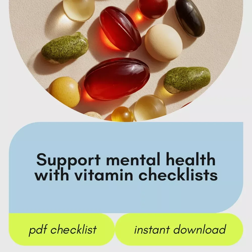The Mental Wellness Vitamin Checklist – Important Vitamins for Mental Health, Daily Nutrition & Mood Support Digital Checklist