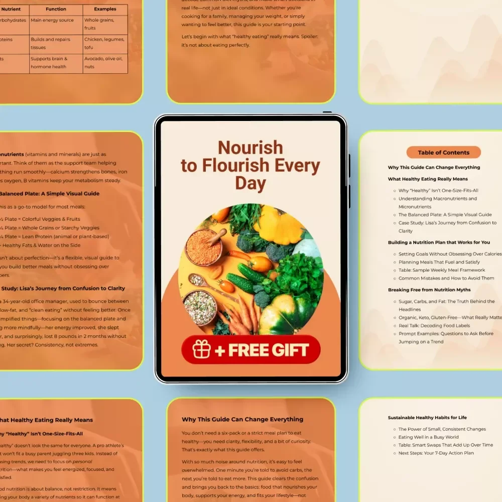 Nourish to Flourish Every Day – Healthy Eating Guide, Nutrition Planning eBook, Sustainable Habits Checklist, Balanced Plate & Meal Planning Digital Download
