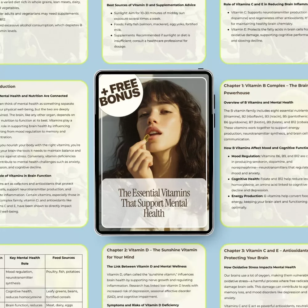The Essential Vitamins That Support Mental Health – Digital Guide to Important Vitamins for Mental Health, Brain Health Nutrition, Mental Wellness Checklist & eBook Download
