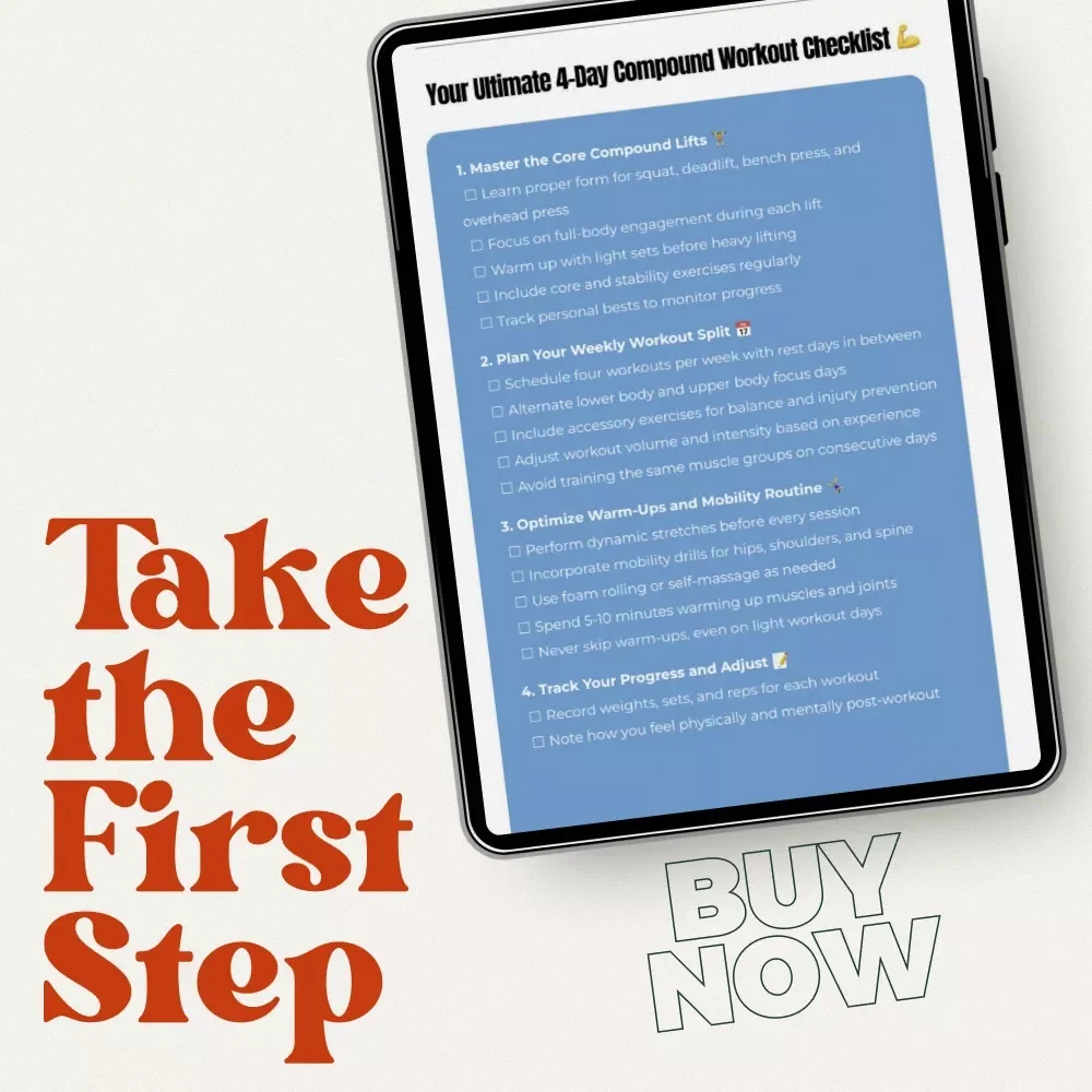 Your Ultimate 4-Day Compound Workout Checklist | 4 Day Compound Workout Routine Planner | Strength Training Guide | Digital Fitness Checklist Download