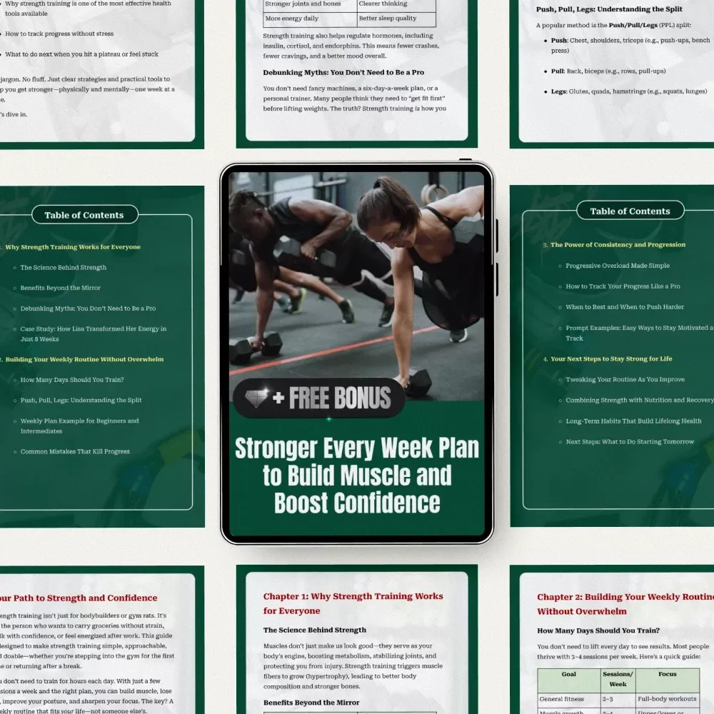 Stronger Every Week Plan to Build Muscle and Boost Confidence – Weekly Strength Training Routine Guide for Beginners & Busy Adults, Simple Muscle Building Plan, Confidence & Energy Boost Digital Download