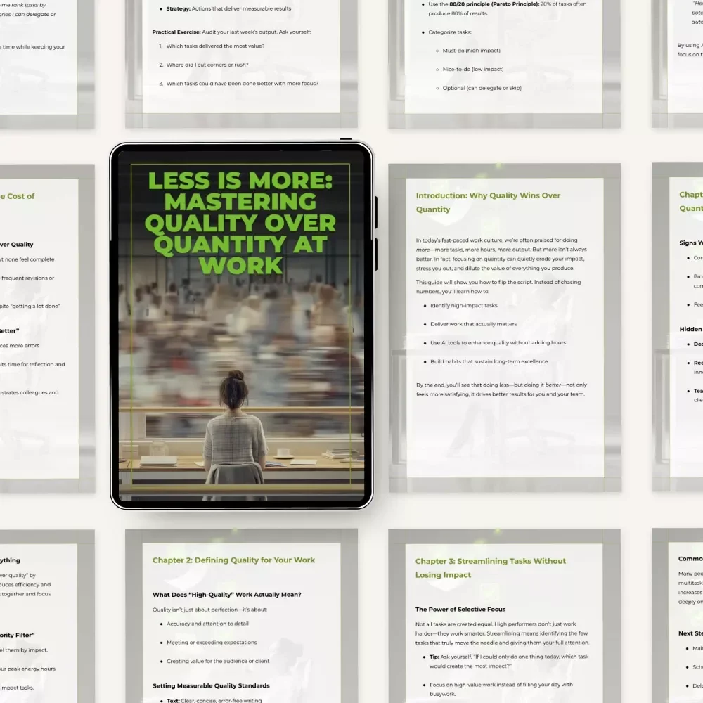 Less is More: Mastering Quality Over Quantity at Work | Ebook Guide on How to Prioritize Quality Over Quantity in Work