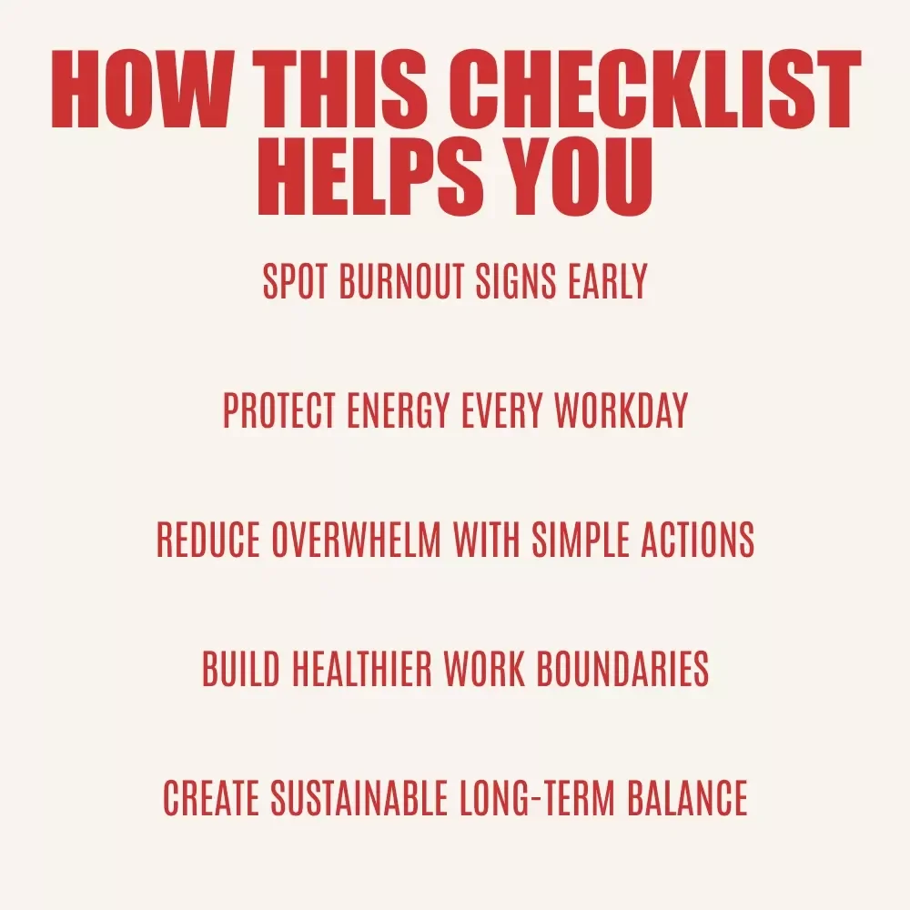 The Burnout-Proof Action Checklist | Avoiding Burnout at Work Digital Checklist for Professionals, Creatives & Remote Workers