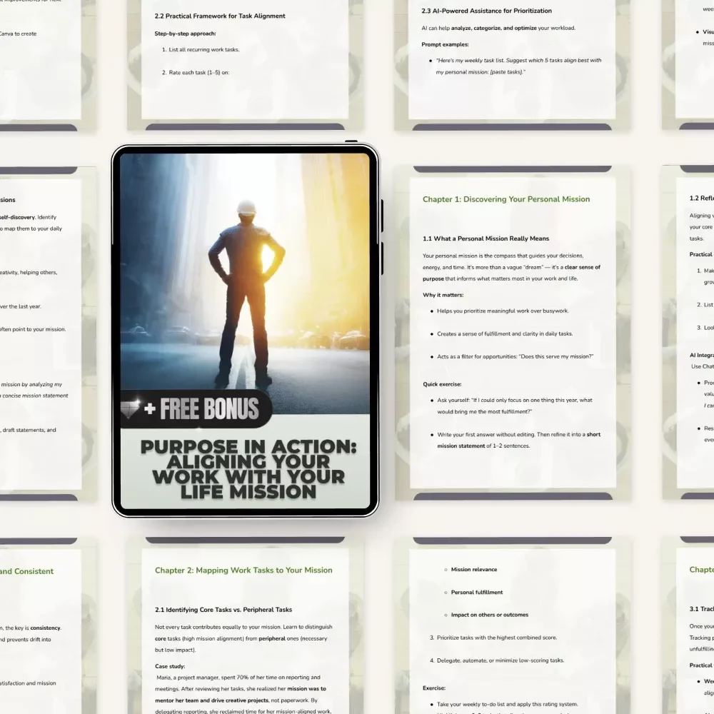 Purpose in Action: Aligning Your Work with Your Life Mission – Practical Guide for Aligning Work Tasks With Your Personal Mission, Clarity, Focus & AI-Powered Productivity