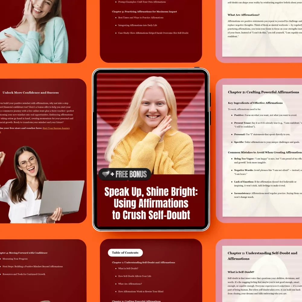 Speak Up, Shine Bright: Using Affirmations to Crush Self-Doubt – Digital Confidence Guide on Using affirmations to overcome self-doubt, Mindset Growth & Personal Empowerment