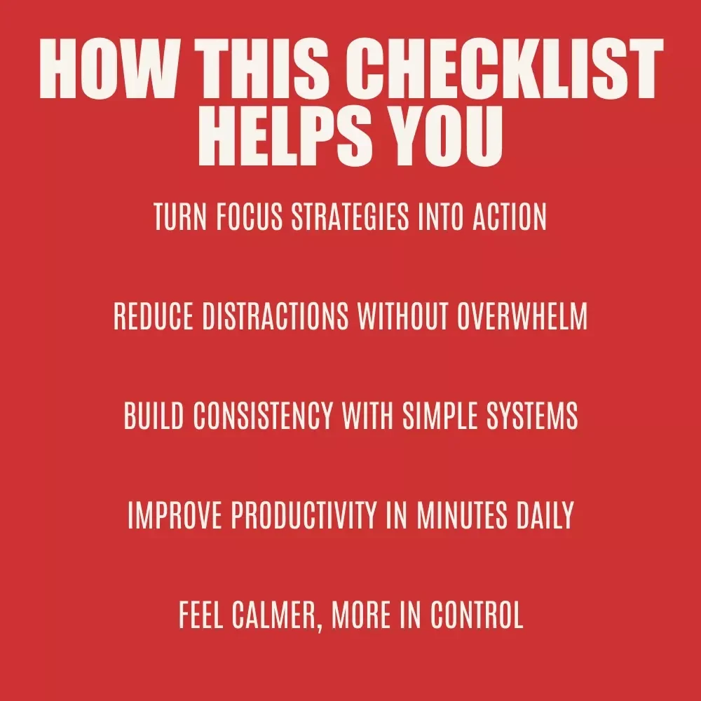 Focus Fast: ADHD Action Checklist | How to Focus With ADHD | Printable Digital Productivity Checklist for Adults & Students