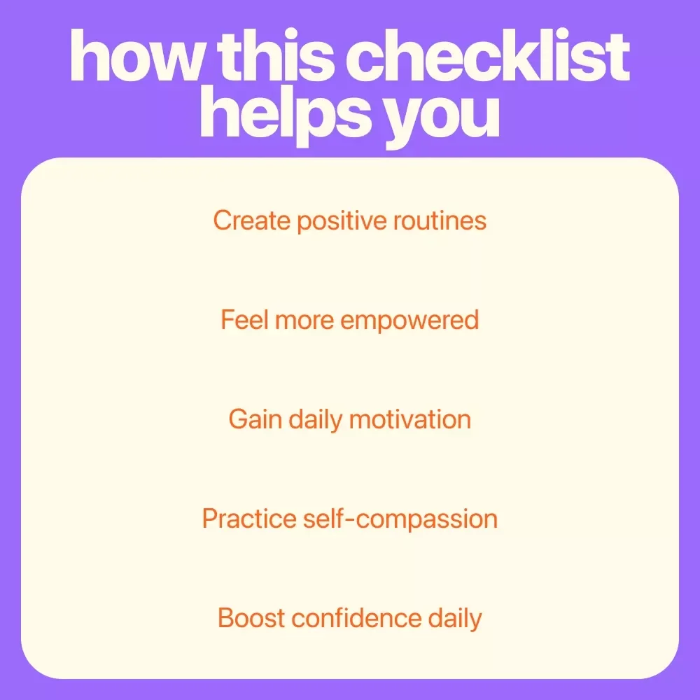Your Confidence Kickstart Checklist: Simple Steps to Boost Self-Esteem Every Day | Self Esteem Therapy Activities for Adults | Printable Confidence Builder