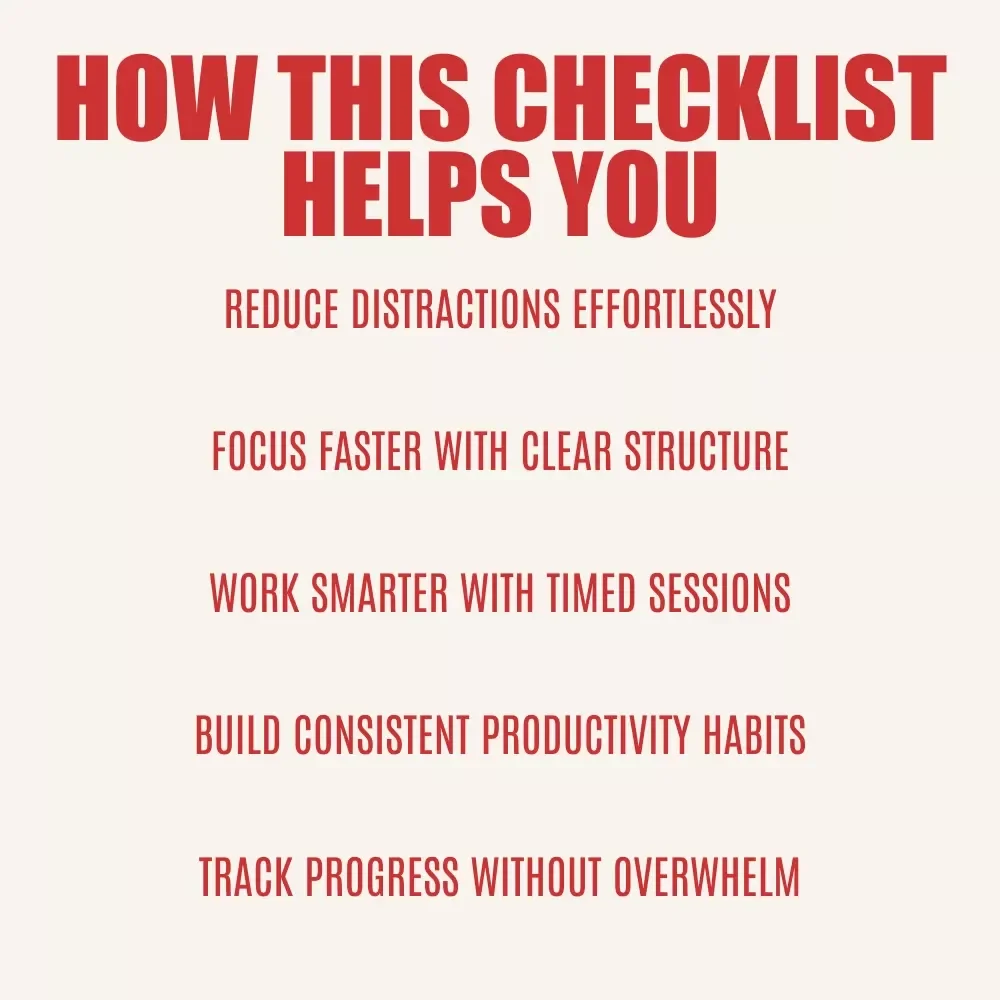 The Ultimate Focus Flow Checklist: Your Step-by-Step Guide to Peak Productivity | Digital Productivity Checklist for How to Use Focus Timers and Trackers Effectively | Printable & Downloadable Focus System