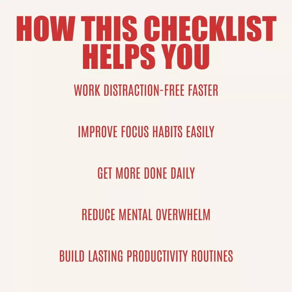 The Ultimate Focus Hack Checklist: Your Shortcut to Distraction-Free Success | Digital Productivity Checklist | Simple Ways to Minimize Distractions and Focus