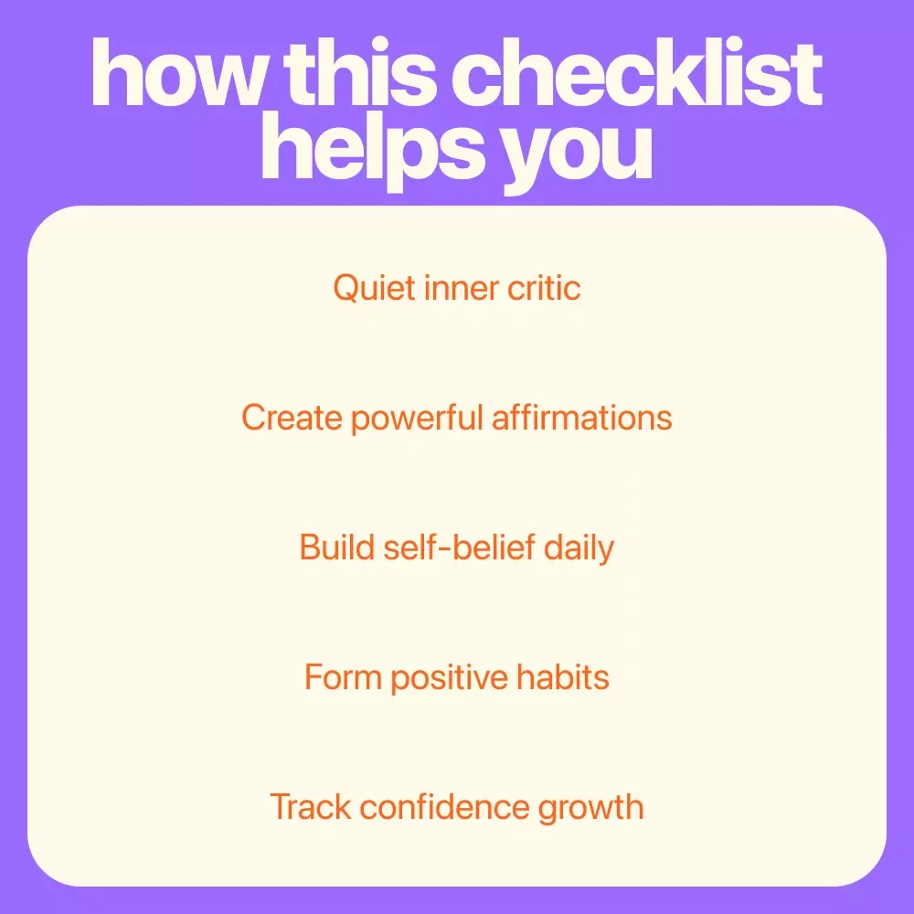 Your Confidence Kickstart Checklist: Crush Self-Doubt with Affirmations – Digital Confidence Checklist for Mindset Growth & Using affirmations to overcome self-doubt