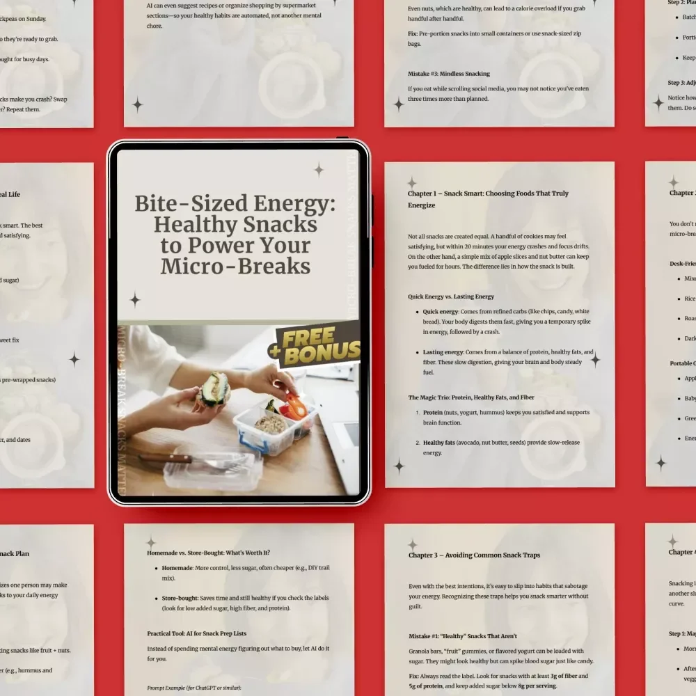 Bite-Sized Energy: Healthy Snacks to Power Your Micro-Breaks | Smart Guide to Healthy Snacks for Micro-Break Energy Boosts | Digital Download