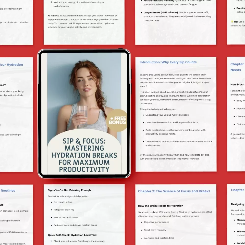 Sip & Focus: Mastering Hydration Breaks for Maximum Productivity – Digital eBook Guide on How to Focus, Build Better Work Breaks & Boost Daily Concentration