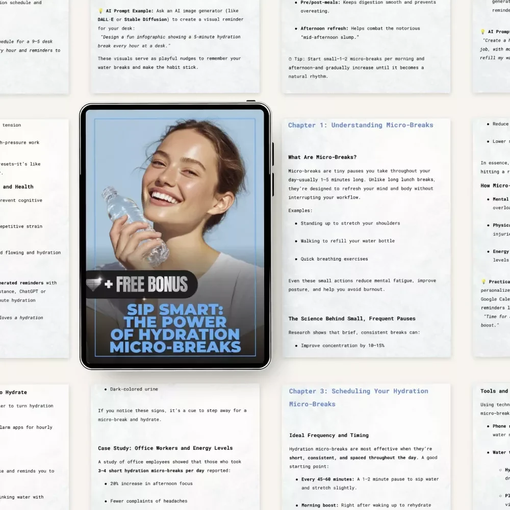 Sip Smart: The Power of Hydration Micro-Breaks | Productivity & Wellness eBook | what are micro-breaks Guide for Focus, Energy & Smart Workdays
