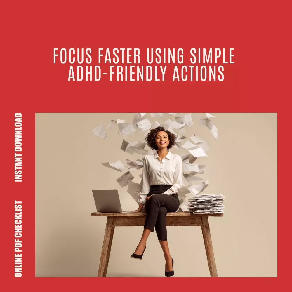 Focus Fast: ADHD Action Checklist | How to Focus With ADHD | Printable Digital Productivity Checklist for Adults & Students