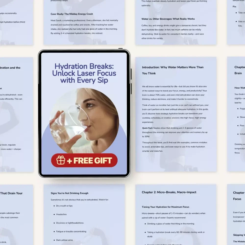 Hydration Breaks: Unlock Laser Focus with Every Sip | Focus & Productivity Ebook | hydration breaks: how water boosts focus
