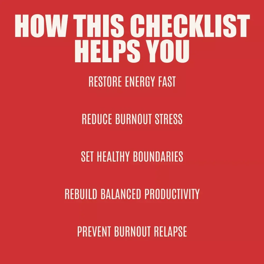 Burnout Recovery Checklist: Reclaim Your Time and Energy | How to Recover from Toxic Productivity Burnout Digital Checklist