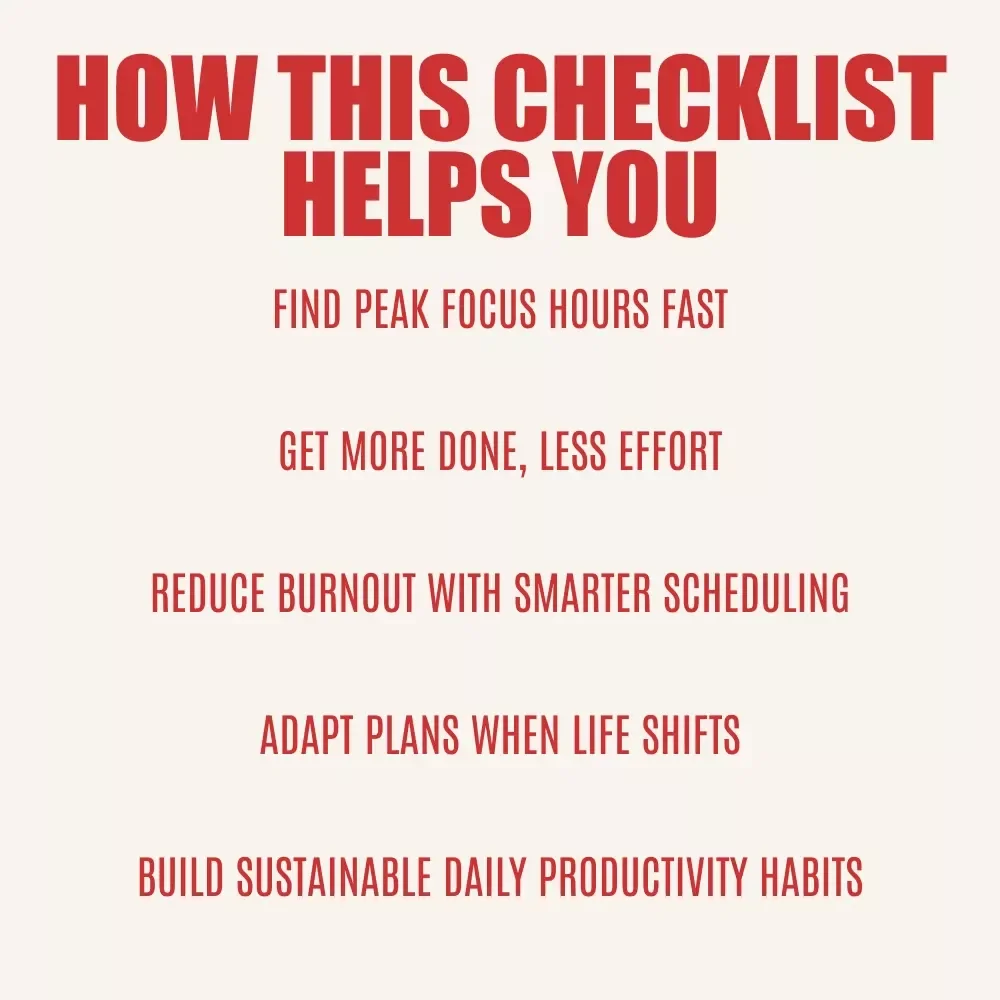 Peak Power Daily Checklist – How to Build a Daily Schedule Around Your Peak Hours for Focus, Productivity & Balance