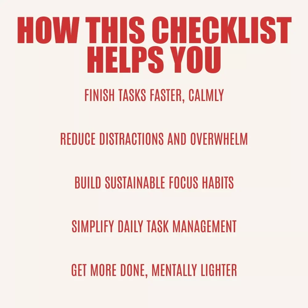 The One-Track Focus Checklist – A Simple Digital Checklist for How to Focus on One Task at a Time, Beat Multitasking & Get More Done