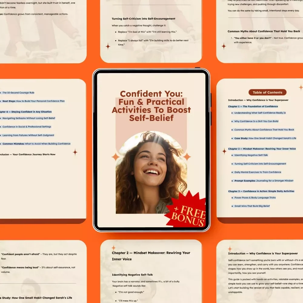 Confident You: Fun & Practical Activities to Boost Self-Belief | Printable Guide with Self Confidence Building Activities for Daily Growth