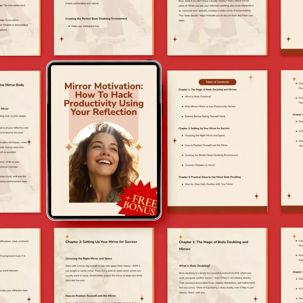 Mirror Motivation: How to Hack Productivity Using Your Reflection – Smart Focus Guide for how to use a mirror as a DIY body doubling trick