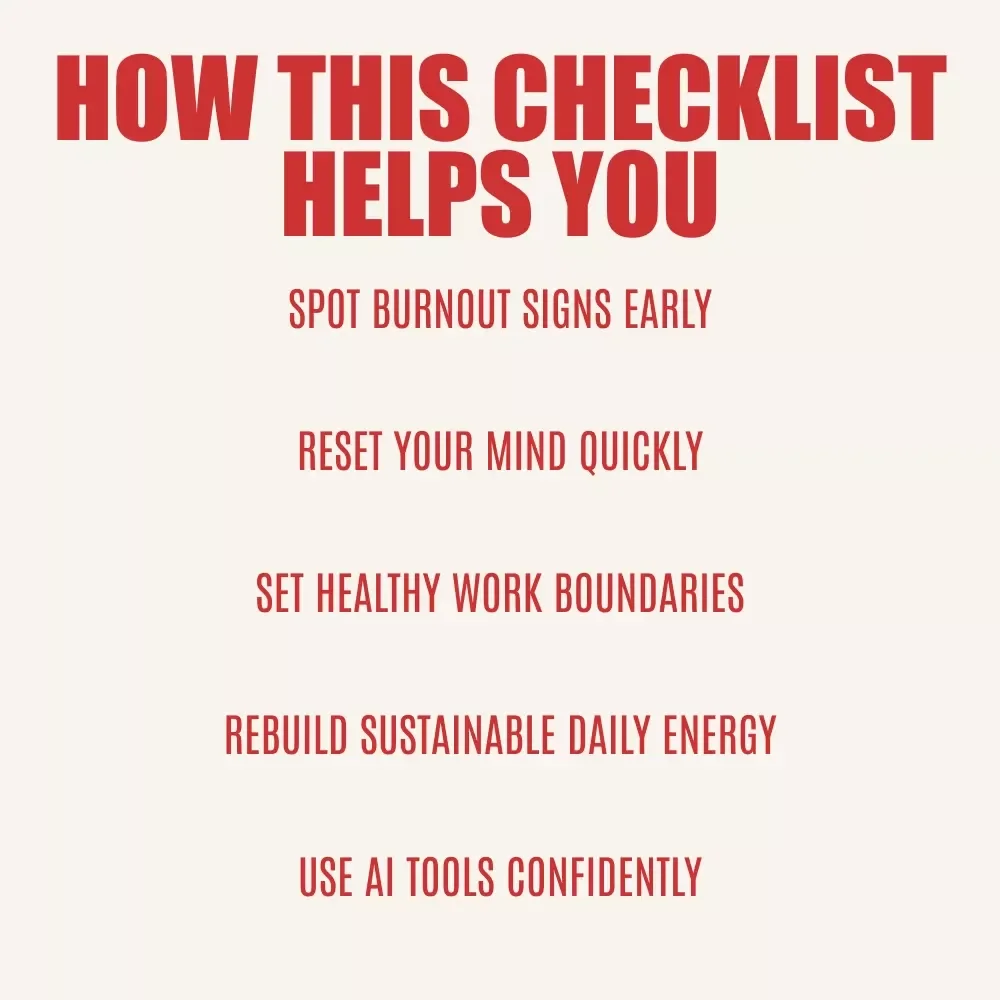 Burnout Breakthrough Checklist: Your Step-by-Step Guide to Reclaim Energy & Joy | Practical Job Burnout Remedies for Overworked Professionals