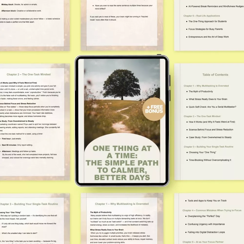 One Thing at a Time: The Simple Path to Calmer, Better Days - A Guide to Focus, Stress Relief, and Productivity