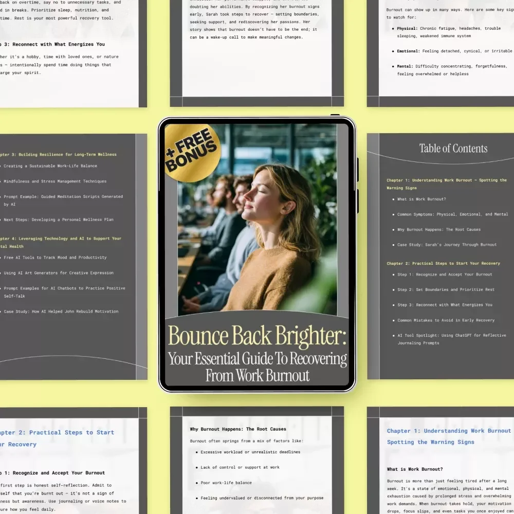 Bounce Back Brighter: Your Essential Guide to Recovering from Work Burnout — How to Recover from Work Burnout Step-by-Step eBook, Practical AI Tools & Wellness Checklist